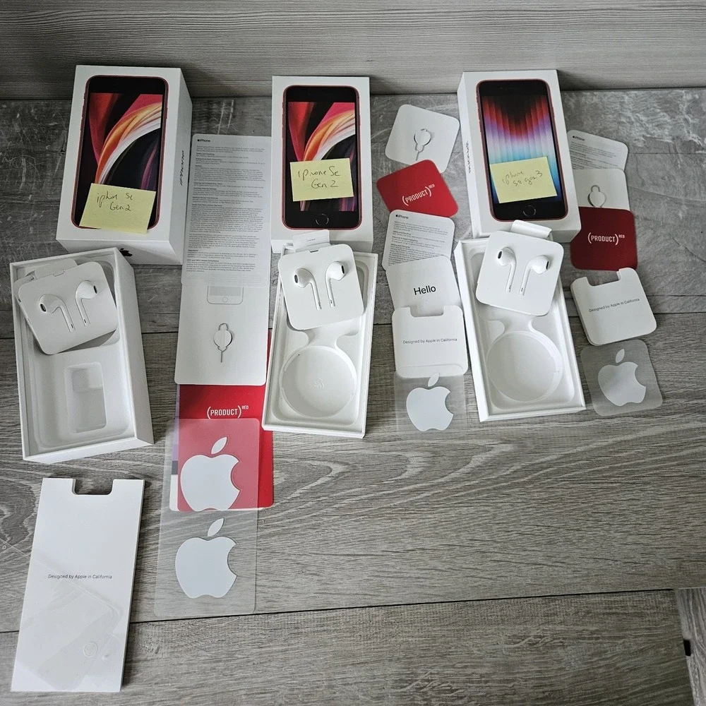 Apple iPhone SE Product RED 3 BOXES ONLY w OEM Wired Headset Stickers